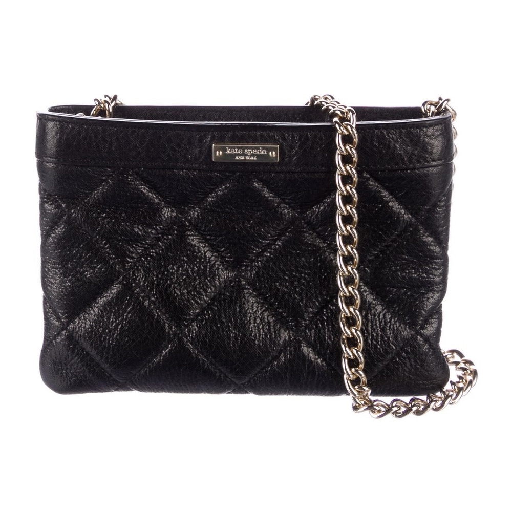 KATE SPADE NEW YORK
Quilted Leather Mini Bag in Black with silver chain